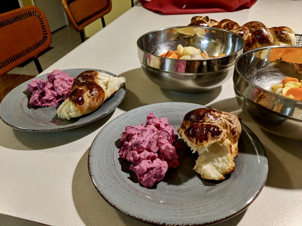Meal 1 - Poule-au-Bouillon with Hallah and Beet Salad